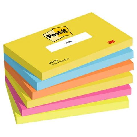 Post-It Blocs Notas 655 Gama Energetic Amarillo Ultra,Azul Ultra,Naranja Neón,Amarillo Ultra,Fucsia,Verde Neón 76X127 -Pack 6-