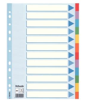 Esselte Separadores Multitaladro Cartón 12 Posiciones A4 Índice Colores