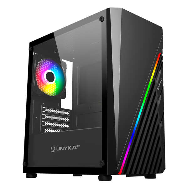 Unykach Mini Glayze Caja Micro-Atx - Iluminacion Argb - Lateral Cristal Templado - Usb-A 2.0/3.0 Y Audio - 1 Ventilador 120Mm Rgb Instalado - Color Negro