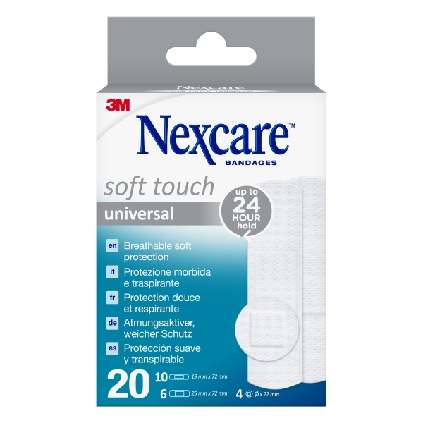 Nexcare Universal Soft Touch Pack De 20 Apositos Surtidos - Transpirable - Tacto Agradable - Color Blanco