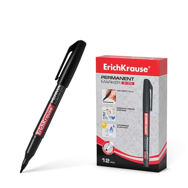 Erichkrause Marcador Permanente P-70 - Punta De Bala De 1.0Mm - Resistente Al Agua Y A La Luz - Color Negro