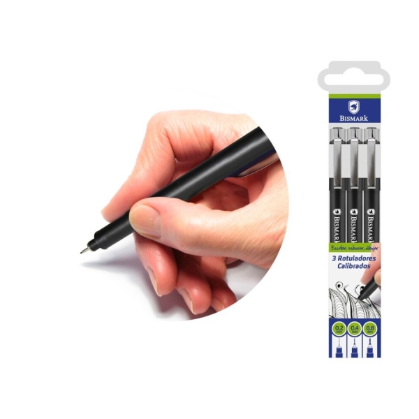 Bismark Pack 3 Rotuladores Calibrados 0.2, 0.4, 0.8Mm - Color Negro