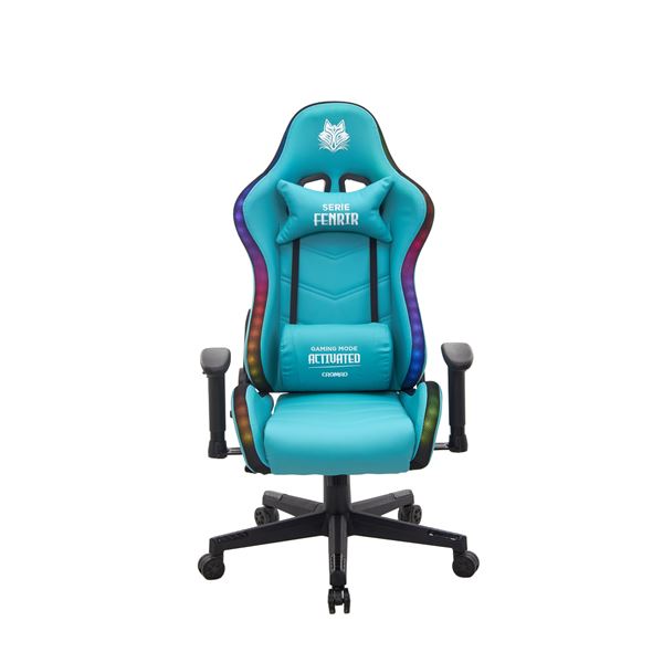 Cromad Serie Fenrir Silla Gaming Rgb - Estructura Robusta - Piel Sintetica De Alta Calidad - Altura Regulable Con Piston De Gas Clase 2 - Respaldo Reclinable - Cojin Lumbar Y Cervical - Reposabrazos Regulables - Color Verde