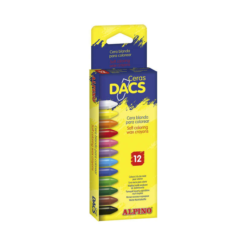 Alpino Dacs Pack De 12 Ceras Blandas De Colores - Textura Cremosa - Mezclables - Pintado Suave Y Cubriente - Colorido Y Creativo - Colores Surtidos