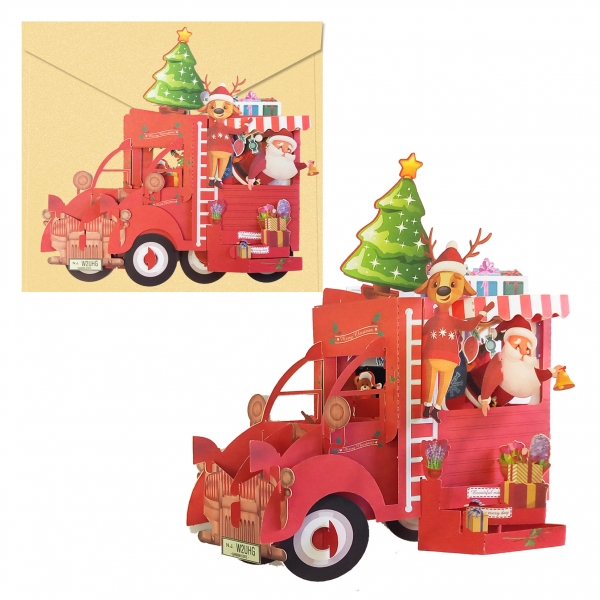 Dohe Truck Tarjeta 3D De Felicitacion Navideña Con Sobre - Tamaño 14.5X11Cm - Impresas A Todo Color