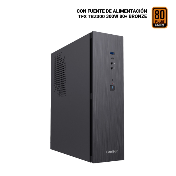 Coolbox T370-Bz Slim Caja Torre Microatx - Tamaño Disco Soportado 2.5" - Usb-A 3.2 Gen1, Usb-C 3.2 Gen1 Y Audio Hd - Fuente De Alimentacion 300W - Color Negro