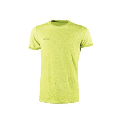 Upower Fluo Camiseta De Manga Corta - Talla 3Xl - Algodon Flameado, Tejido Transpirable, Ajuste Slim-Fit, Cuello Redondo Acanalado - Color Amarillo Fluorescente