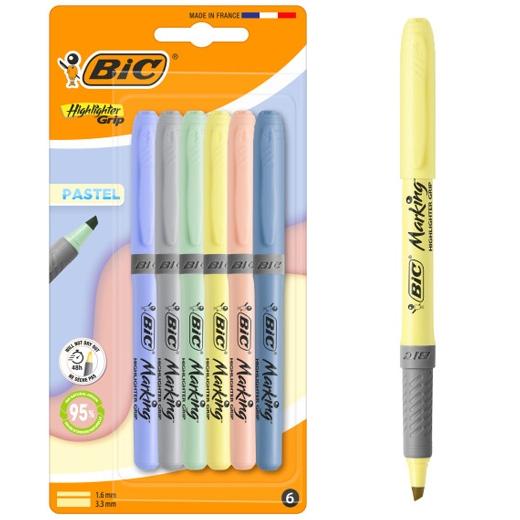 Bic Marcador Fluorescente Highligther Grip Mineral Pastel C/Surtidos Blíster 6 Ud