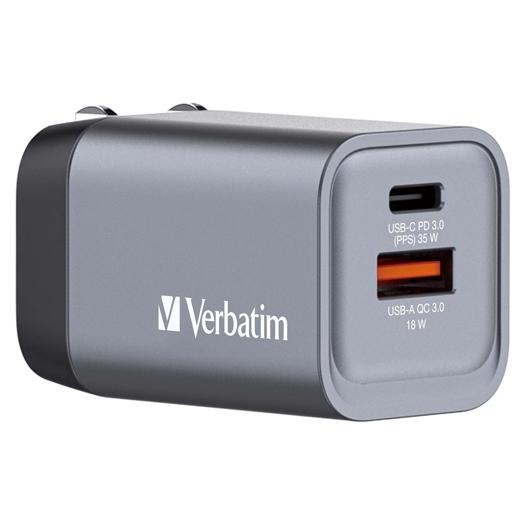 Verbatim Gnc-35 Cargador Pared Gan 35W Usb-A 3.0 Y Usb-C 3.0