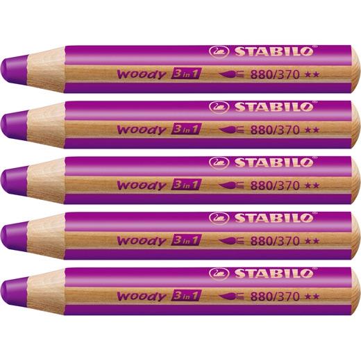 Stabilo Lápices De Colores Woody 3 En 1 Lila Estuche 5 Ud