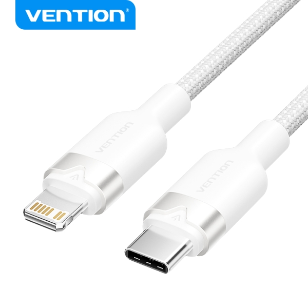 Vention Cable De Carga Usb-C/Lightning - Aluminio Trenzado - 480Mbps - 3A - 27W Max - Color Blanco