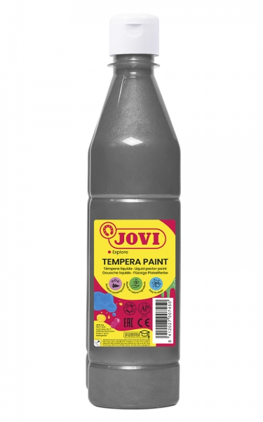 Jovi Tempera Paint Tempera Liquida 500Ml - Base Agua - Lista Para Usar - Alto Poder Cubriente - Secado Rapido - Excelente Fluidez - Adherencia En Multiples Superficies - Color Plata