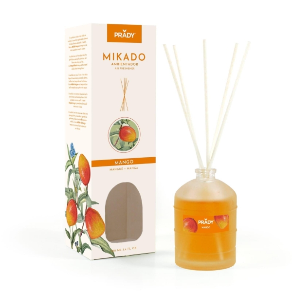 Prady Ambientador Mikado Mango - Frasco De Cristal 100 Ml Y Varitas Difusoras