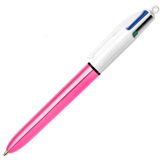 Bic Bolígrafo 4 Colores Shine Silver Cuerpo Blanco/Rosa Metálico Caja 12 Ud