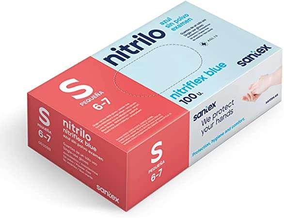 Santex Nitriflex Blue Pack De 100 Guantes De Nitrilo Para Examen Talla S - 3.5 Gramos - Sin Polvo - Libre De Latex - No Esteriles - Color Azul