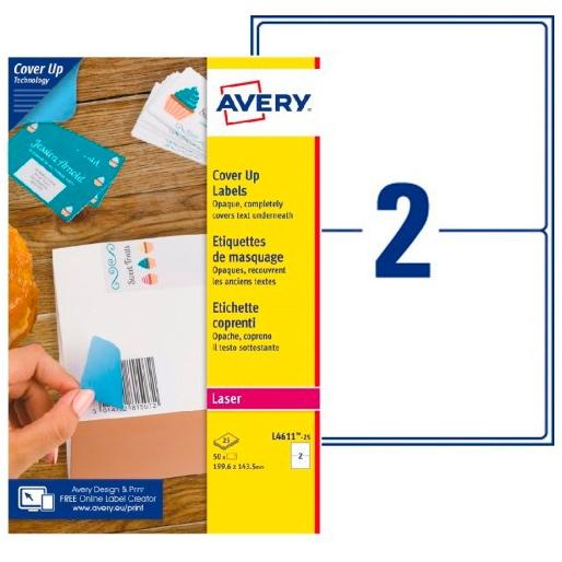 Avery Etiquetas Adhesivas Para Enmascaramiento 199,6X143,5Mm Láser 2 X 25H Blanco