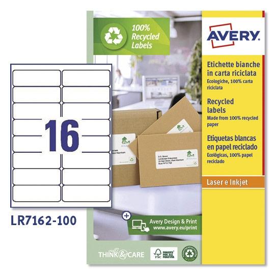 Avery Etiquetas Adhesivas Para Envíos 99,1X33,9 Inkjet/Láser 16 X 100H 100% Reciclado Blanco