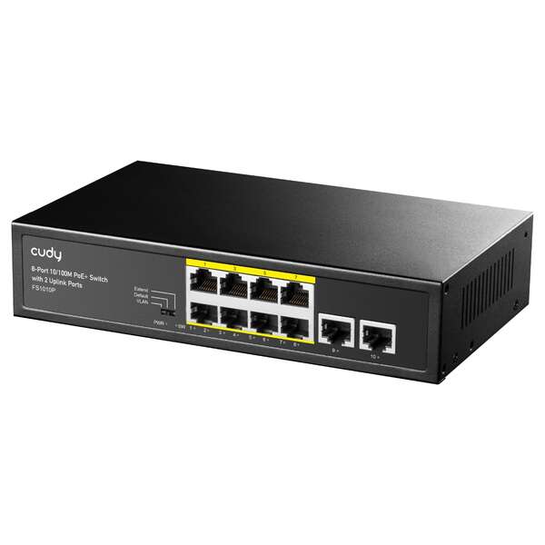 Cudy Fs1010P Switch Poe+ De 8 Puertos 10/100M Con 2 Puertos De Enlace Ascendente
