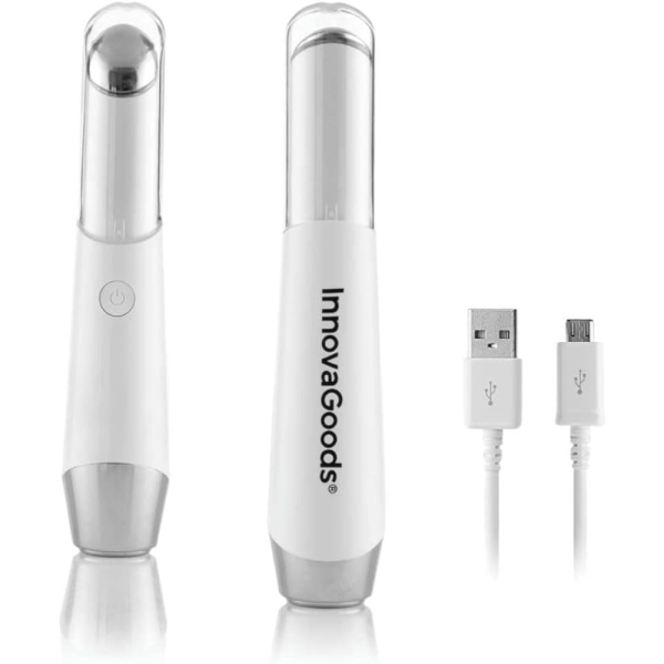 Innovagoods Therey Masajeador De Ojos Antiedad 3 En 1 - Bateria 300Mah - Fototerapia - Termoterapia - Vibracion - Recargable - Bateria 300Mah - Apagado Automatico - 2.3X11.8Cm - Color Blanco