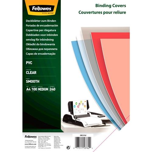 Fellowes Tapas Encuadernación A4 Pvc 240 Micras Transparente Pack 100 Ud