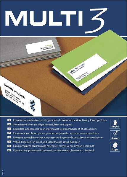 Multi3 Pack De 2700 Etiquetas Blancas Tamaño 70X30Mm - 100 Hojas X 27 Etiquetas - Aptas Para Imprimir