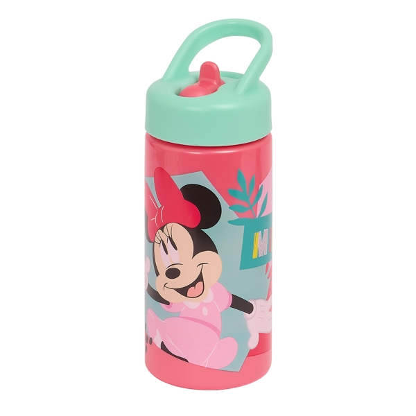 Safta Minnie Mouse Me Time Botella De 410Ml - Pajita Integrada - Valvula De Salida De Agua - Asa Superior - Tapon Roscado - 17.8X7.4X6.4Cm - Color Rosa