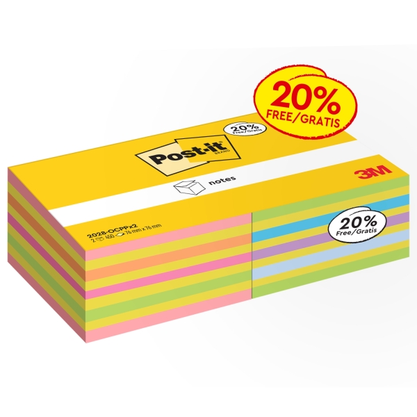 Post-It Pack De 2 Cubos De 450 Notas Adhesivas Reposicionables - Forma Cuadrada - Colores Surtidos