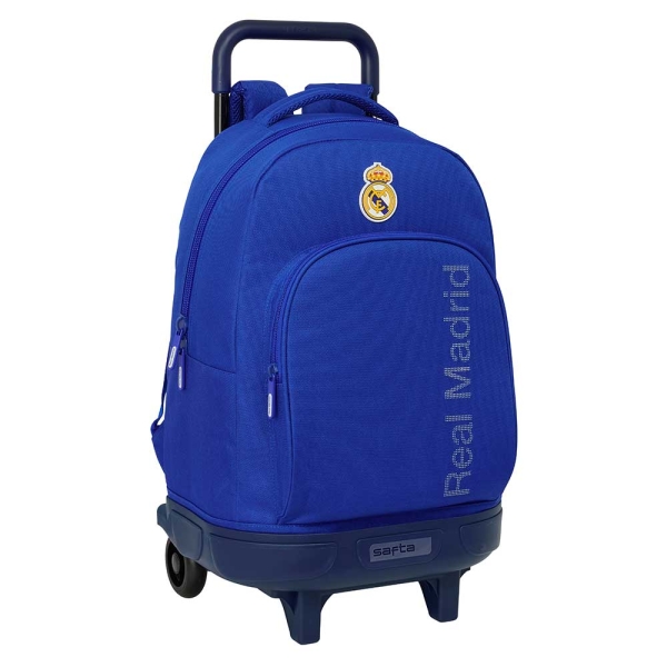 Safta Real Madrid Mochila Con Carro - Extraible - Bolsillo Frontal - Portabotellas - Tirador Doble - Hombreras Acolchadas - Asa Acolchada - Tarjeta Id - Bandeja Pvc - 330X220X450Mm - Color Azul