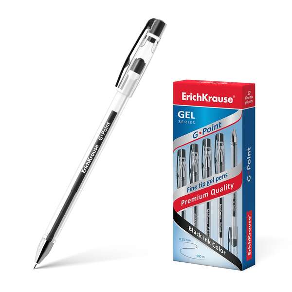 Erichkrause Boligrafo De Gel G-Point - Tinta De Gel De Secado Rapido - Cuerpo Transparente Con Grip Perfilado Triangular - Punta De Tipo Aguja - Color Negro