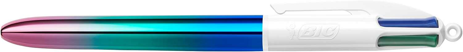 Bic 4 Colours Gradient Boligrafo De Bola Retractil - Punta Media De 1.0Mm - Tinta Con Base De Aceite - Cuerpo Blanco/Degradado Tricolor - 4 Colores