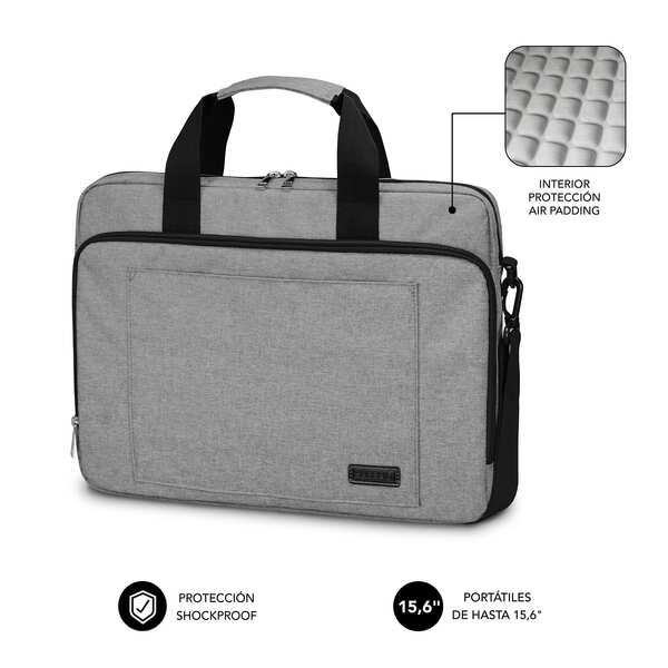 Subblim Maletin Para Ordenador Portatil - Diseño Elegante Para Portatiles De Hasta 15,6" - Sistema De Proteccion Air Padding - Doble Cremallera - Compartimentos Separados - Gran Capacidad De Almacenamiento - Color Gris
