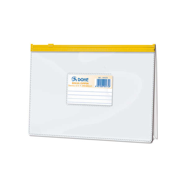 Dohe Bolsa Zipper Apaisada Pvc Transparente 200 Micras - Tamaño A5 - Apertura Superior - Cierre Zip Hermetico