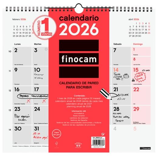 Finocam Calendario De Pared Para Escribir L-340X320Mm Mv Neutro 2026