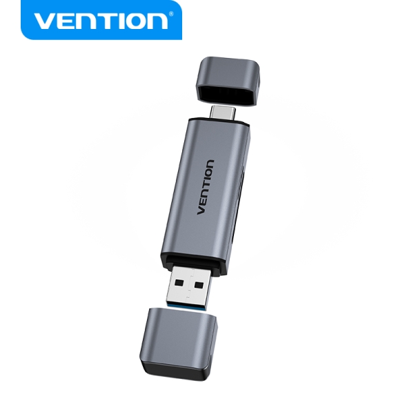 Vention Lector De Tarjetas 2-In-1 Usb 3.0 A+C - Aluminio Metalizado - Soporta Sd/Tf - Capacidad 512Gb - Lectura Dual - Color Gris